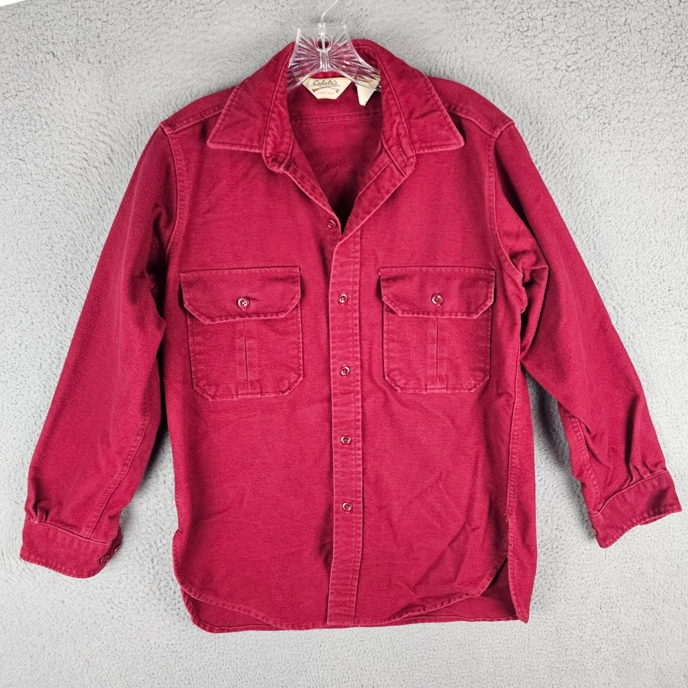 Cabela's Flannel Shirt Mens L Red Vintage 90s Heavyweight Chamois Button Up